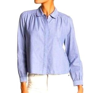 Rebecca Taylor La Vie Blue Puff Sleeve Button Down Shirt Striped Sz S Costal